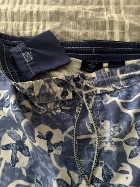 Joseph Abboud Navy and White Floral Swim Trunks